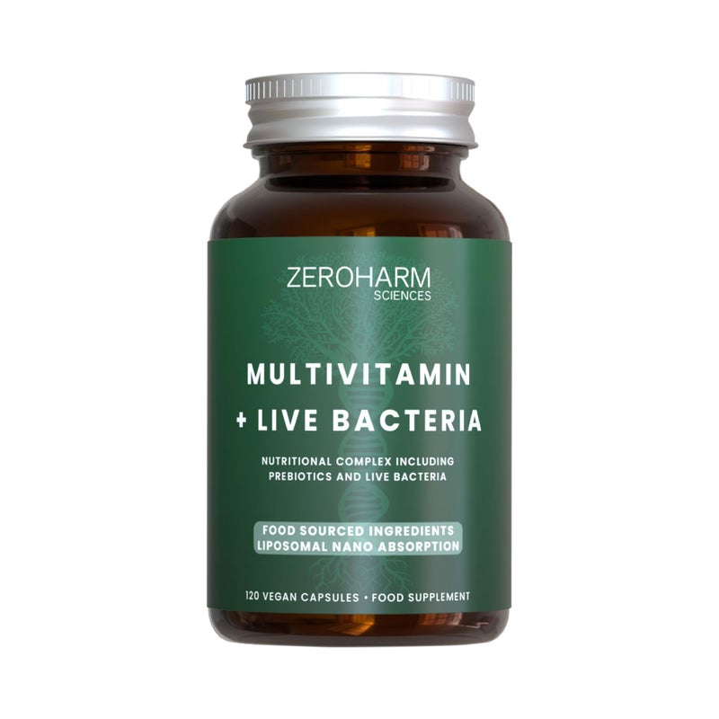 ZeroHarm Multivitamin + Live Bacteria Complex â€“ 20 Billion CFU with 25 Vitamins & Minerals â€“ Liposomal Absorption for Daily Health â€“ Powered by Real Food Ingredients â€“ 120 Vegan Capsules